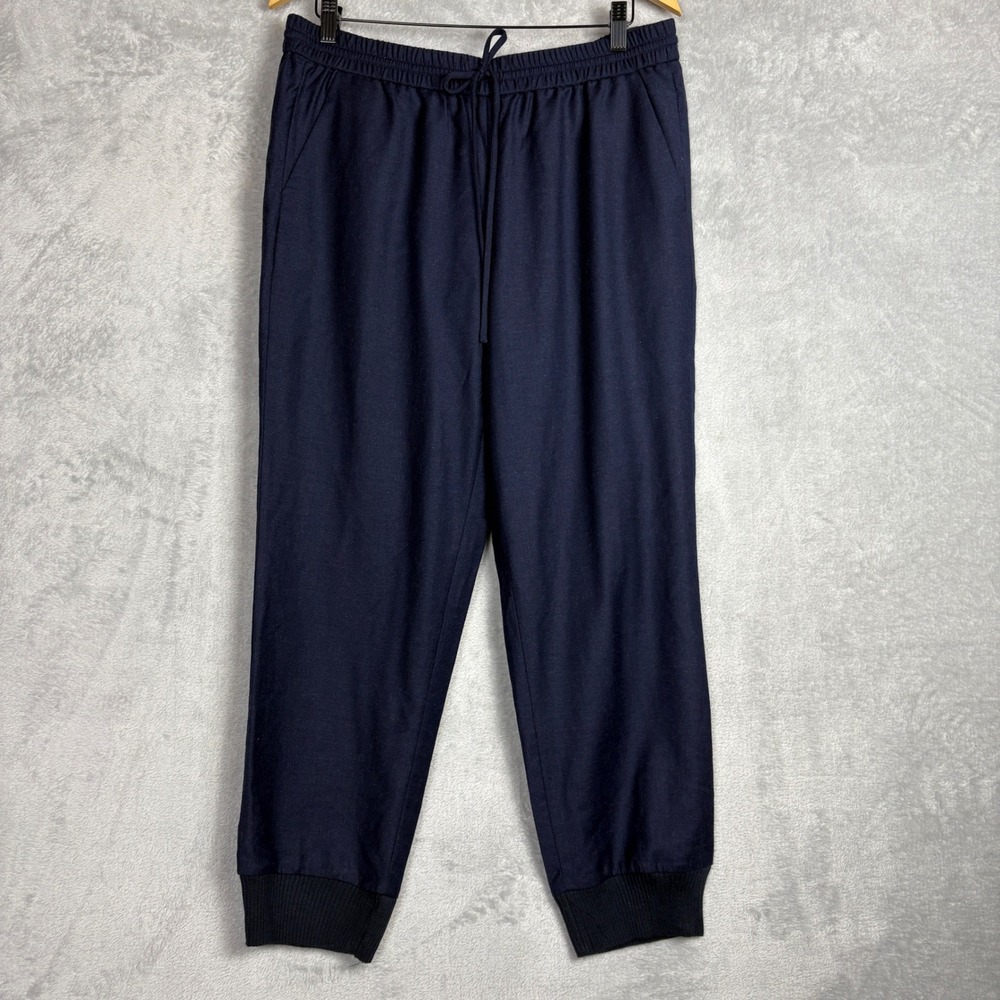 J. Crew Wool Blend Jogger Pants Navy Blue Elastic Waist‎ Drawstring 12 Casual